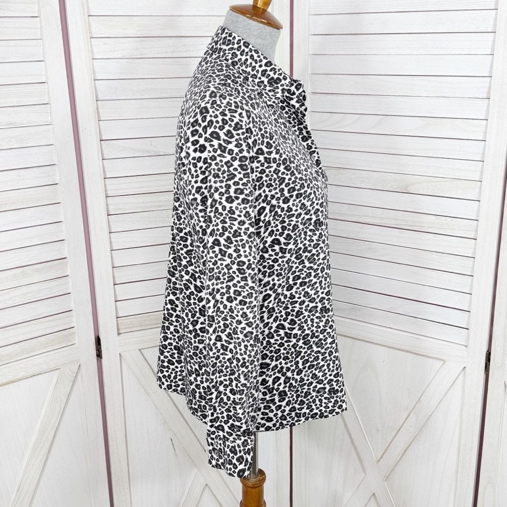 Notations Leopard Print Button Up Blouse White Bl… - image 3